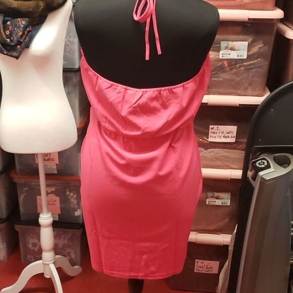 Fushia Pink Floral Mini dress Surplice Neck Lace Detail Side Slit sizes … - Picture 8 of 9